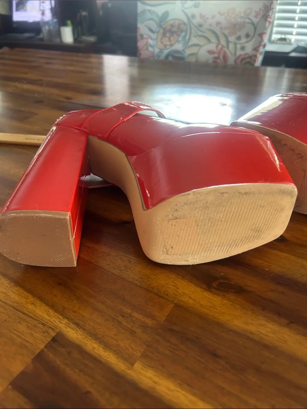 EGO Red Patent Platform Mary Jane Heels with Gold Buckle uk size 5
